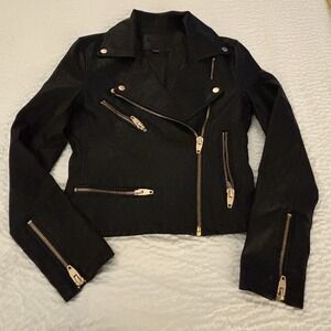 BLANKNYC Black Faux Leather Moto Jacket - Black / Gold - XS Grunge Biker‎